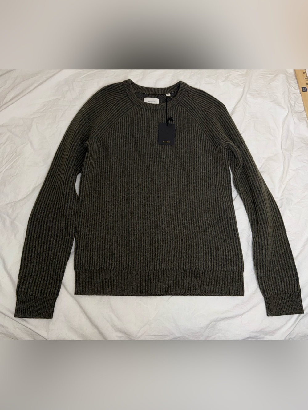 Billy Reid Ribbed Crewneck Sweater in Olive